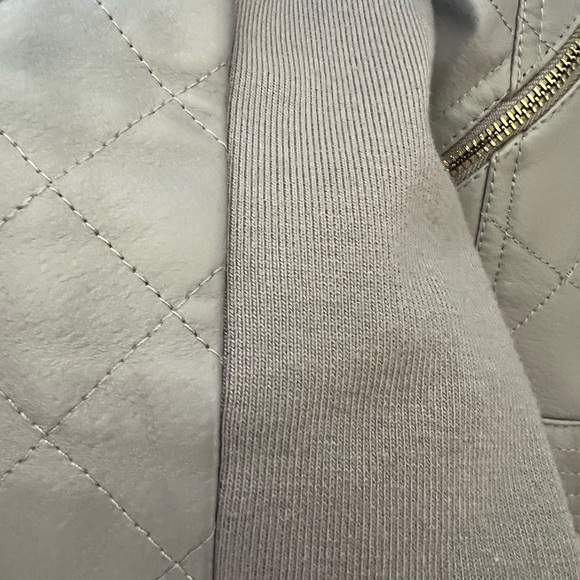 IMAN Gunmetal Gray Quilted Leather Jacket with Faux Fur Collar Moto - Picture 8 of 10